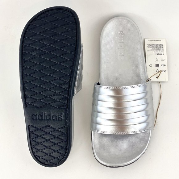 Adidas Adilette Comfort Chrome Silver Women's Slides Sandals Metallic Slide - Picture 3 of 10